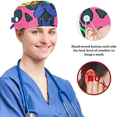 Медицинска сестра ги капачињата жени долга коса, лисја од канабис прилагодливо работно капаче со копче и лакови за коса