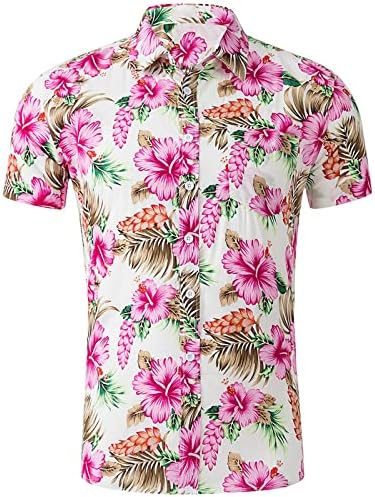 2023 година Нова кошула со топла плажа со кратки ракави за машки памук печатена хавајска кошула печатени цвеќиња случајни алоха