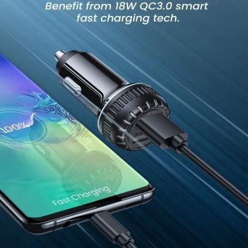 Полнач за автомобили Boxwave Cardibtival со Sony Cyber-Shot DSC-HX99-QC3.0 Dual Carger Charger, двоен полнач за брзо полнење со повеќе уреди за Sony Cyber-Shot DSC-HX99-Винтер бело