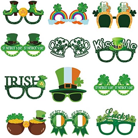 Jermreo 12 PCS Day ShamRock ShamRock во облик на очила за очила за фотографии за фото -кат за фотошути, зелени ирски очила