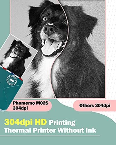 Phomemo M02S 304DPI Prinket Printer- Bluetooth Термички печатач за фотографии, црно-бел печатач за печатење со фотографии, списание за планови, организација, DarkGreen
