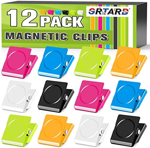 Магнетски клипови 12 пакувања со метални клипови со магнет, клип за магнетски магнети силни клипови за ладилници за дома, училиште,