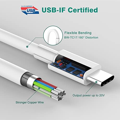 АКО СРЦЕ USB C ДО USB C Кабел За Полнење За Macbook Air, Mac Book Pro+32w 2 Порт Брз Полнач, 6.6 ft 3A USB C До C Кабел