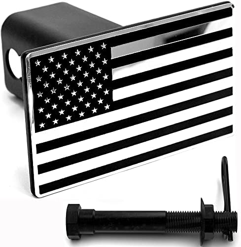 LFPARTS USA Flag Black & Chrome Metal Hitch Cover одговара на 2 приемници