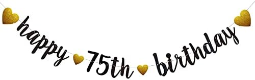 Среќен 75-Ти Роденден Банер, Претходно Нанижани, Црни Сјајни Хартиени Венци за Украси за 75-ти Роденден, Не Е Потребно Склопување,Црна, Сончева Земја