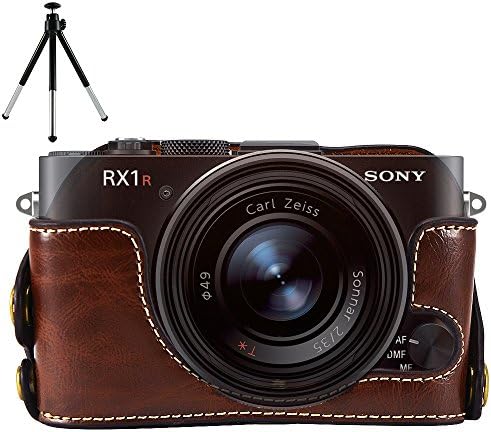 Први2savvv XJPT-RX1R-D10 Темно Кафеава Кожа Половина Камера Торба капак база За Sony RX1 DSC-RX1 RX1R + мини статив