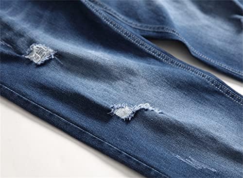 Тенок маифу-гЈ Тенок искинат фармерки со истегнување на фармерки потресени уништени редовни панталони со тексас права нога измиена џан со дупка