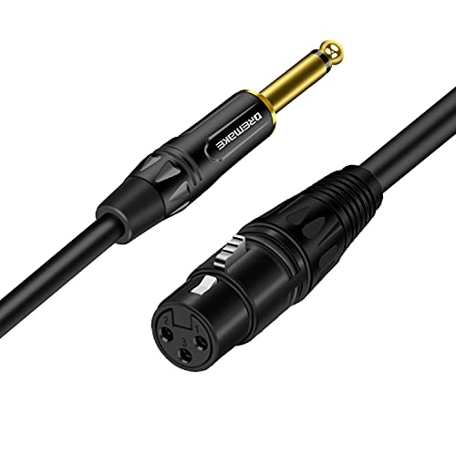 Dremake 20ft XLR до TS 6,35 mm MIC Cable, XLR 3PIN до четвртина инчен аудио кабел, моно 6,35мм 1/4 инчен TS MALE до XLR Femaleенски нерамнотежа за интерконекција на кабел за микрофон конзола миксер
