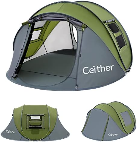 Ceither Pop-Up Camping Thand 4 лице ранец преносен водоотпорен шатор 2 врати луксузно засолниште за слободно време на вентилацијата