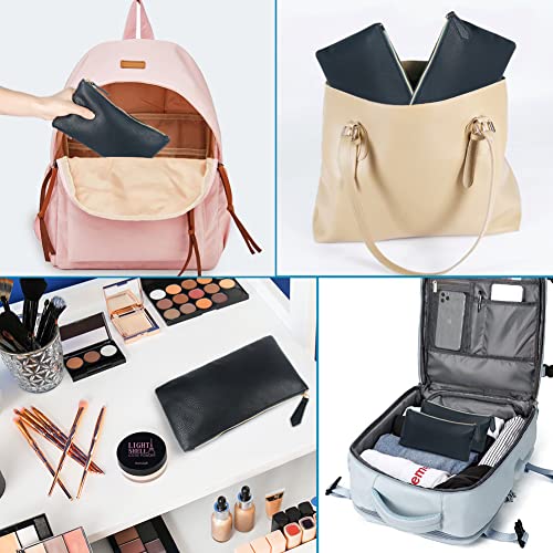 HRX пакет мека козметичка торба за кожена кожна кожна торба, 2 парчиња црни четки за шминка за патент за торбичка за торбичка за торбичка за чанти за чанти