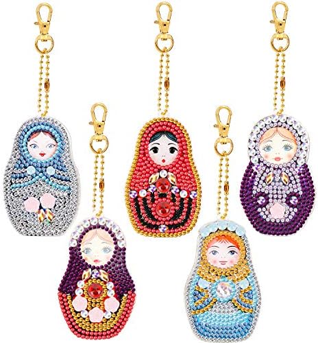 Konsait Diamond Sainting Keychains Kitchs Kit for Kid and Adults, 5D Pack Doll 5D Full Drinchone Mosaic Mosaic Making Kits Diamond