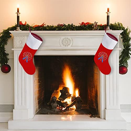 Ферис тркало Божиќни чорапи црвен кадифе со бела торба за бонбони Божиќни украси и додаток на семејна забава