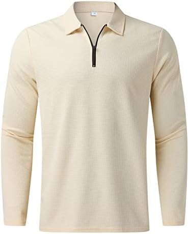 Mens zip Up Polo кошули мода со долги ракави врвови кошула солидна боја, исклучете ја јака случајна блуза есен зима 2022 година