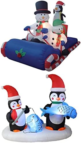 Два божиќни украси за забави, вклучуваат 6 нозе долги надуени снежни снежни луѓе пингвин на санки со санки, и 6 нозе долги надуени