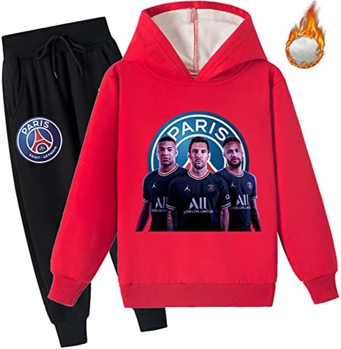 Ateecp Boy Girls PSG Graphic Pullover Sweatshirs и џогерски панталони за Kid 2 PCS Hood Fleece Tracksuit Set