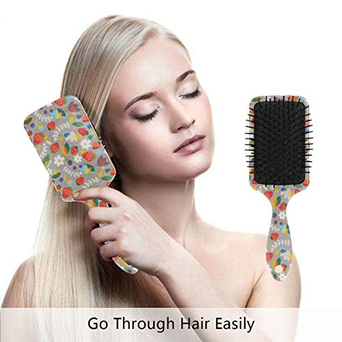 Четка за коса со перничиња од Vipsk, пластично разнобојно печатење на мала цветна и голема јагода, соодветна добра масажа и анти статична четка за коса за коса за сува