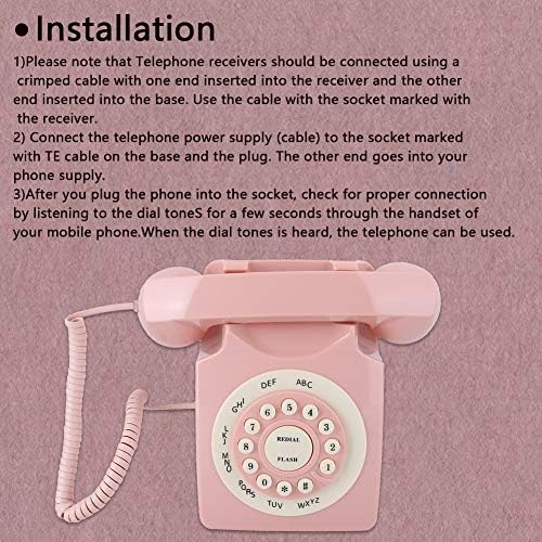 Антички телефон, жичен розов жичен ретро телефон за канцеларија за дома