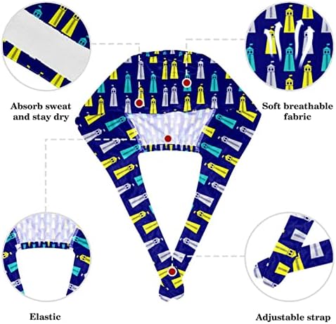 Девојка пеперутка цвеќиња Работна капа прилагодлива капаче за чистење со копчиња и лажна коса чиста за медицинска сестра и доктор