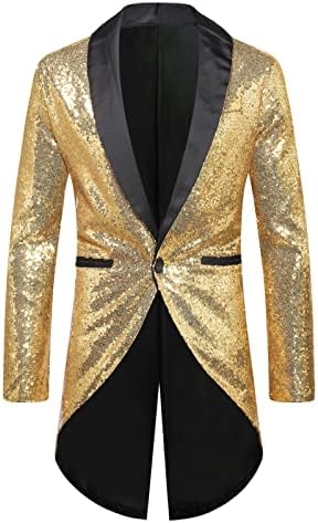 Машки Sequin Blazer Suit Smuxedo, Mens Color Block Suit Rugual Fit One Cotte Suit Blazers Tuxedo јакни
