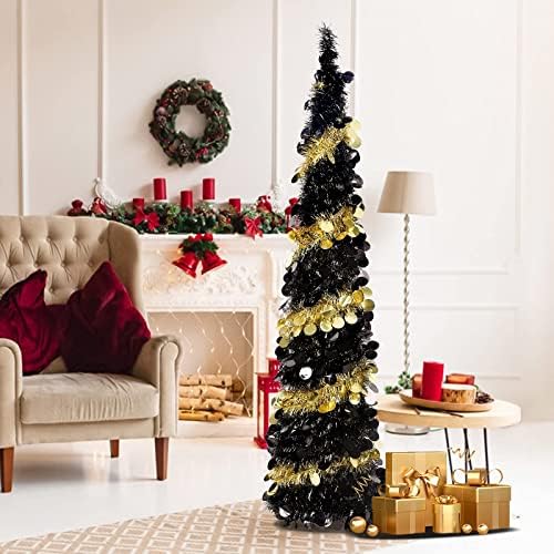 N&T Nieting Ноќта на вештерките Тинсел дрво, 5ft спаѓаат во вештачко дрво големо дрво со молив за камини за домашна канцеларија Божиќ украси,