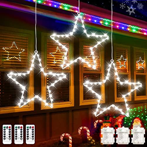 Божиќни прозорец светла 3 пакет батерија управувана LED starвездена светлина 8 режими тајмер самовила виси светло, надворешно водоотпорен