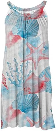Fragarn Boho Sundress за жени лето 2022 слатко печатење Краток фустан, случајна без ракави плажа на екипажот на вратот на екипажот на екипажот, лабав фустан од маичка