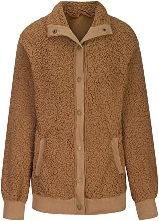 Womenените зимски топло нејасно шетање палто, обични јакни со копче за мода, плус големина Шерпа, маичка со маичка со кошула