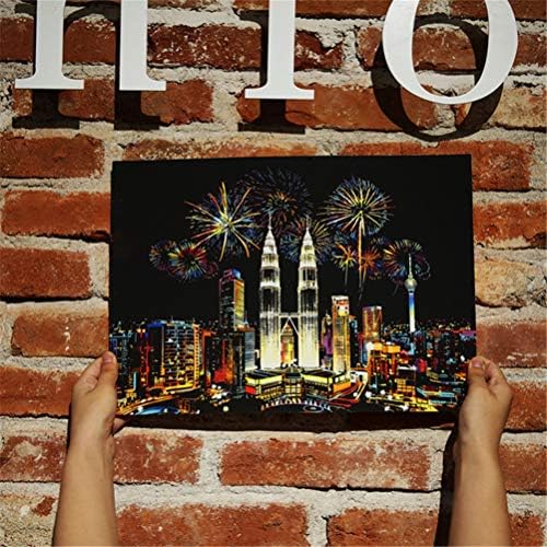 Gvftg гребење уметност за возрасни, рачно изработена хартија за гребење со DIY со фото рамка Шарен познат градски ноќен поглед, железна кула