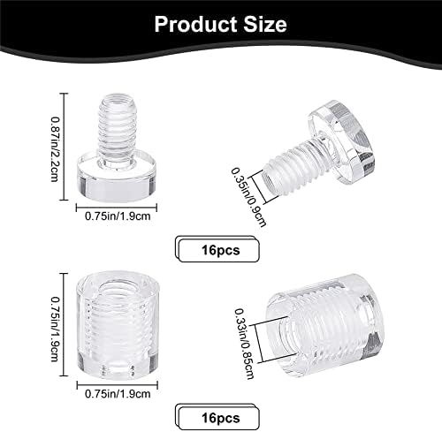 Craspire 16-пакувања на расчистувања од 0,75 x 0,75инх акрилни завртки за отпуштање на акрилични завртки за склопување на хардвер