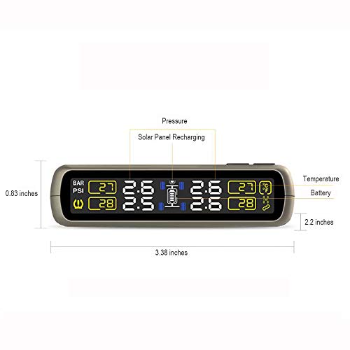 TPMS монитор на притисок на гумите на системот за мониторинг на температурата на притисокот истовремено соларна панел или USB -полнење