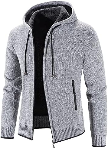 Џемпер од beuu кардиган јакни за мажи, есен зимски патент кариран столб палто крпеница топло тенок обичен надворешна облека со качулки со качулки за џемпери, пулвер п