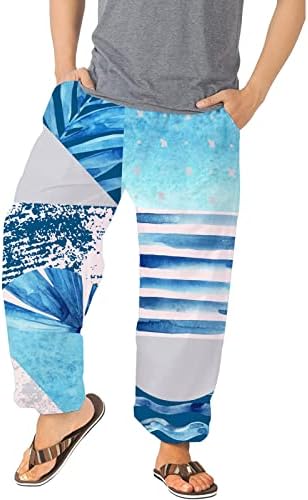 XXBR плажа панталони за мажи, еластична половината 3Д дигитален принт Хавајски одмор океански графички широки нозе џогери хареми панталони