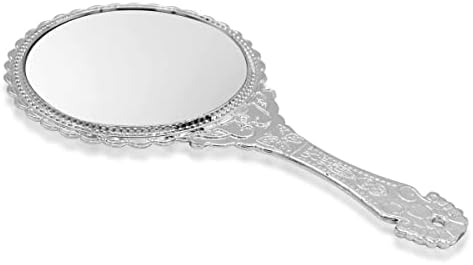 Кабир 11,5 инчи рачно огледало, рачно огледало со рачка, преносно огледало, лична шминка пластична тркалезна огледало - сребро