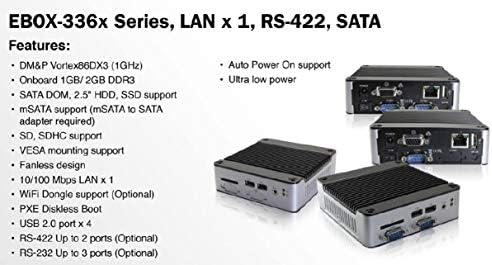EBOX-3360-L2852DMI интегрира Ултра-Ниска Моќност 1ghz Двојадрен Вител 86dx3 ПРОЦЕСОР, 1GB DDR3 RAM МЕМОРИЈА, RS-485 x 2 и LAN x 2.