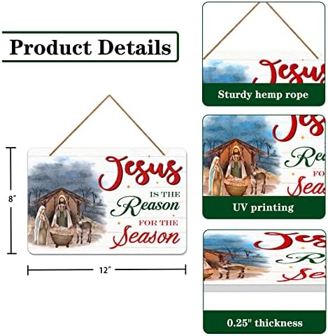 ПЕТСЕ Божиќ Исус знак на врата, Исус е причината за сезонскиот декор знак 8 „x12“ скрипти за скриптата за влезна врата христијански подарок за