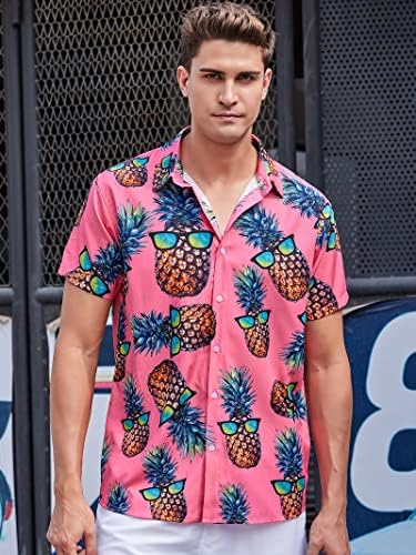 Копчиња за машки рајсверн надолу со кошули со кратки ракави со слаби странични кошула случајна хавајска лето Алоха плажа кошули