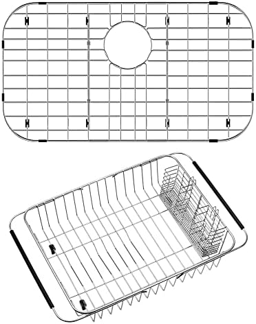 Заштитник на мијалник Sanno Grid 26 L x 14 W, кујнски мијалник за миење садови за сушење на садови со држач за прибор за не'рѓосувачки