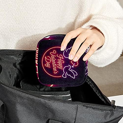 Санитарна торба за складирање на салфетка, среќен lубовник ден, неонски светлосен период на менструална торба, преносен со патент за тинејџери