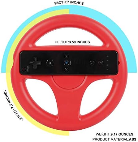 Воланот Geeklin за Wii Controller, 2 парчиња црвено сино тркачко тркало компатибилно со Mario Kart, тркало за контролор на игри за далечинска игра Nintendo Wii [Nintendo_WII_U]…
