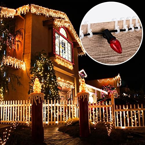 Remerry 1000 парчиња Божиќни светлосни клипови на отворено, мини куки за висина, водоотпорни пластични клипови за олук за Божиќ, надворешни светла за декорација на гради