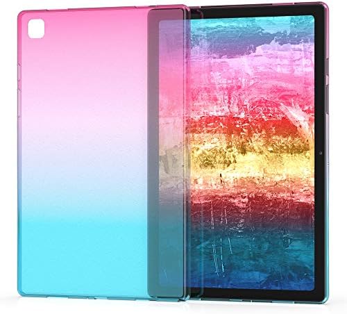 KWMobile TPU Silicone Case компатибилен со Samsung Galaxy Tab A7 10.4 - Case Soft Flexible Protective Cover - Bicolor Dark Pink/Blue/Transparent
