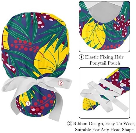 2 Пакети Работно Капаче со Копчиња &засилувач; Лента Вратоврска За Жени, Една Големина Работна Глава Покритие, Нега Хирургија Капа Цвет