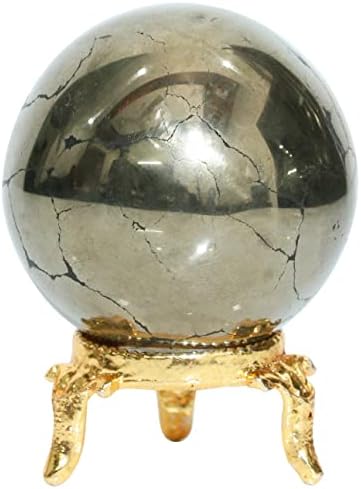 Крокон златен пирит дијамантска исечена и кристална камена сфера со метална штанд скапоцен камен Сфера заздравување на топката