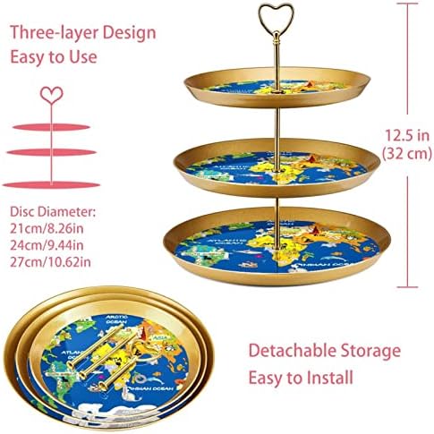 3 нивоа десерт штанд со кук -плод овошна плоча пластична служба на држач за приказ за свадба роденден за бебиња за туширање чај украси, светска