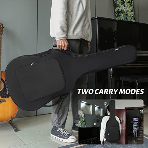 Акустична гитара торба со акустична гитара, дебело подлога од 0,39 инчи, лента за прилагодување на рамената на рамената, црно-за 40