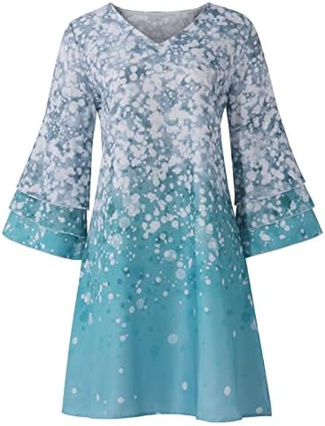 Nokmopo женски фустани кратки ракави моден темперамент Елегантен печатен V-Neck 3/4 ракави мини фустан