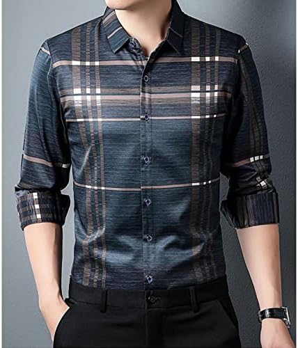 Jeke-dg мажи со долги ракави карирани кошула не-железо копче надолу надолу со лесна маица лапел деловна случајна лента за блузи ленти