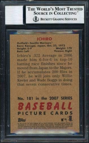 Ichiro Suzuki Autographed 2007 Bowman Heritage Card 181 Сиетл Маринерс Авто одделение 10 Бекет БАС 12491487 - Бејзбол плочи со автограмирани