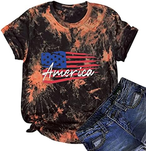 lcepcyенски женски американски знаме starвезда шарени маици со кратки ракави за бојадисување бои маички 4-ти јули графички кошули на Денот на независноста
