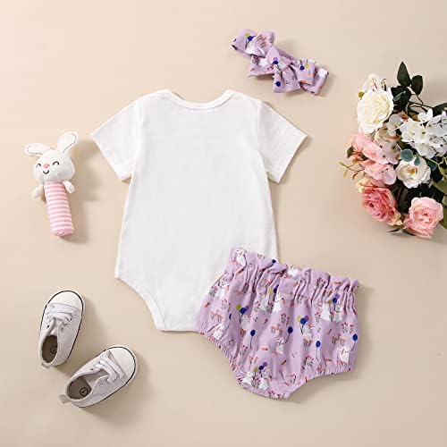 Bingqiling бебе девојче Велигденска облека летна новородена девојка облека поставува зајаче писмо печати кратки ракави за ракави+шорцеви+лента